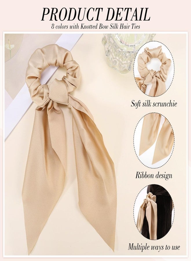 obeoby 8PCS Bow Hair Scrunchies, Hair Scarf for Women Knotted Bow Satin Ribbon Girls Valentines Day Outfit - Image 4